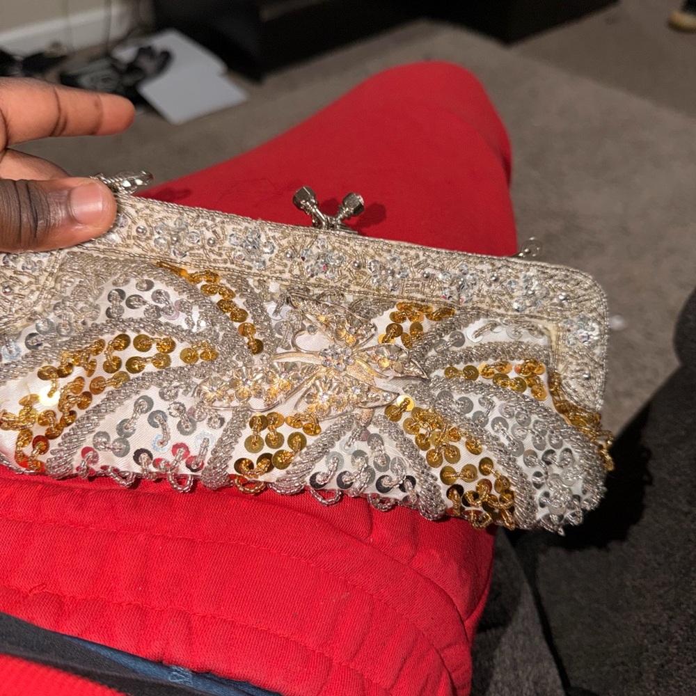 Gold & Silver Beaded Evening Clutch Bag